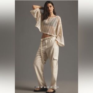 Pilcro Slim Linen Beach Cargo Pants-Ivory-M Petite-NWT